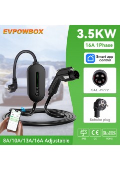 EVPOWBOX Portable EV J1772 Charger 3.5kw Adjustable 8/10/13/16A Charging Case Type 1 Car Charger for Electric Vehicle Set DelayTime