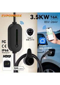 EVPOWBOX Type1 EV Charger WIFI APP Control 16A 3.5KW 5M Cable Portable Charging Box Set Charging&DelayTime for EV Cars